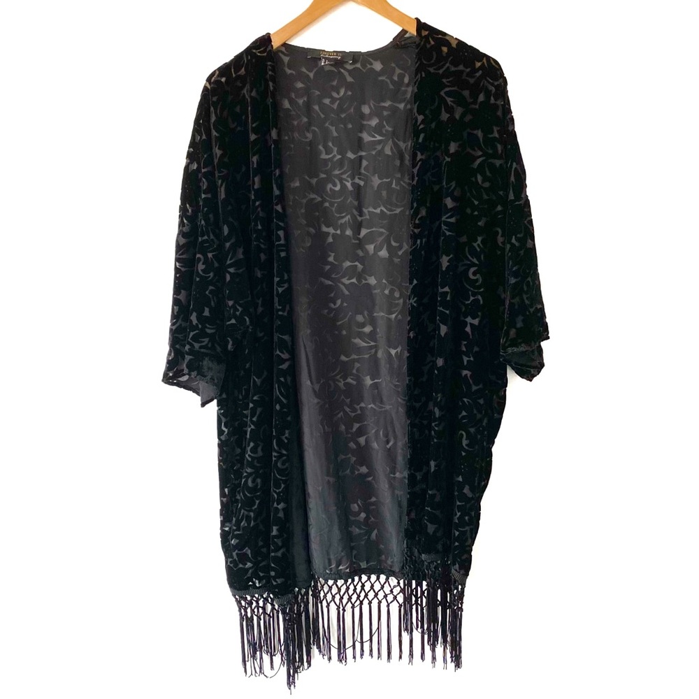 Black Forever 21 Faux Suede Fringe Kimono